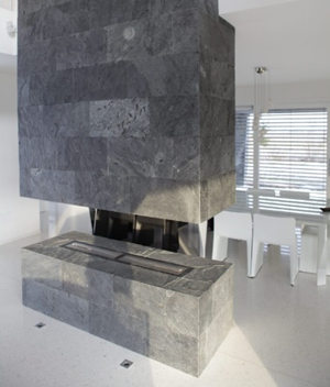 fireplace made of split Silver Grey quartzite